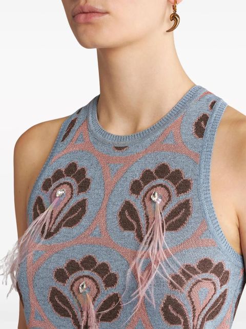 ETRO feather-embellished jacquard top - Blue
