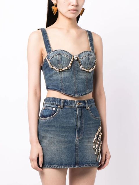 AREA Claw Cup crystal-embellished denim bustier - Blue