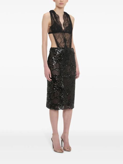 Victoria Beckham sequin-embellished pencil midi skirt - Black - zdjęcie produktu nr 2