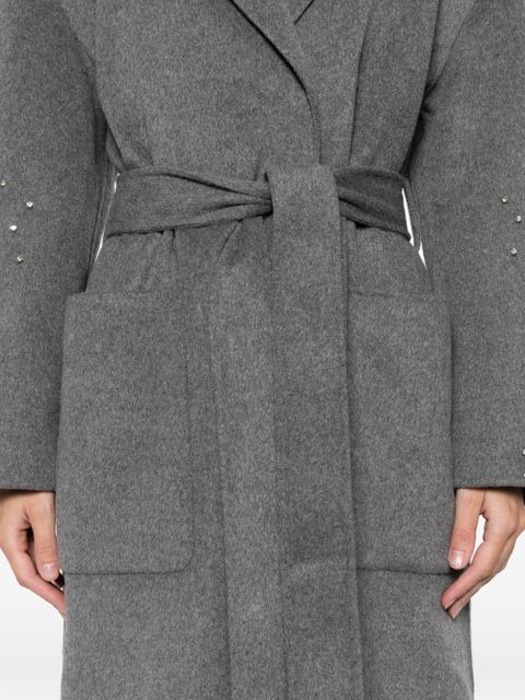 Maje embellished-belted single-breasted coat - Grey