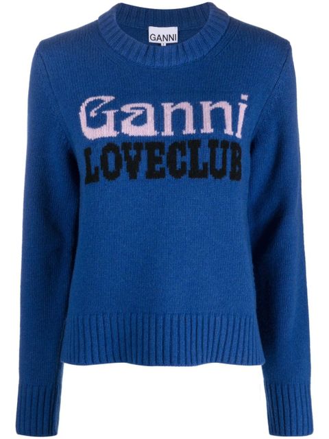 GANNI logo-intarsia jumper - Blue