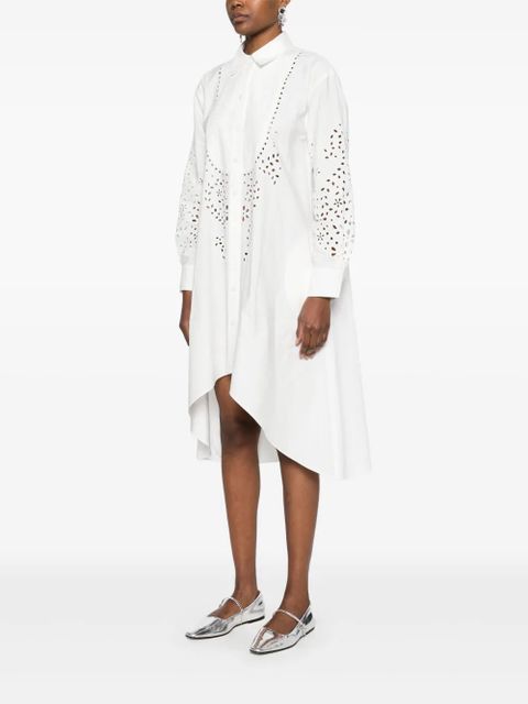 Self-Portrait cotton embroidered shirt dress - White