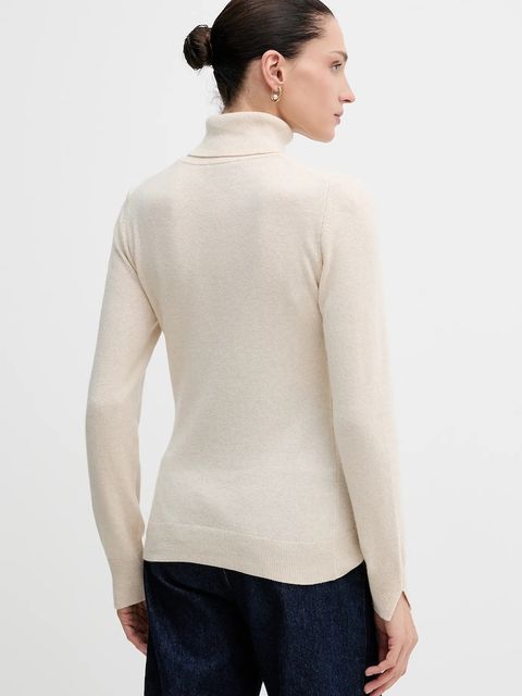 Sisley sweter z domieszką wełny damski kolor beżowy lekki z golfem 102HM2174