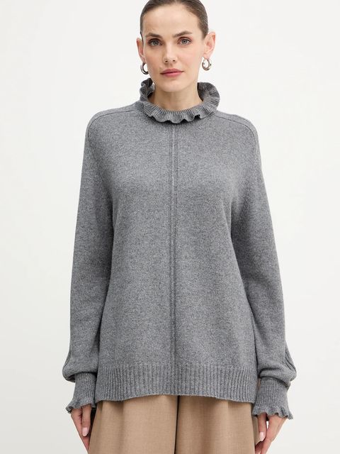 Twinset sweter z wełną damski kolor szary z półgolfem 252TT3350 - zdjęcie produktu nr 1