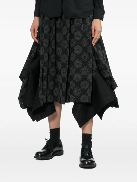 Comme Des Garçons floral asymmetric midi skirt - Black
