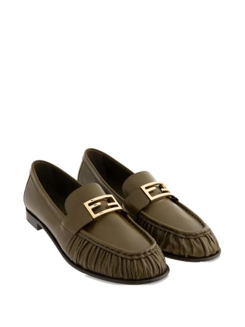 FENDI FF Baguette buckle ruched loafers - Green