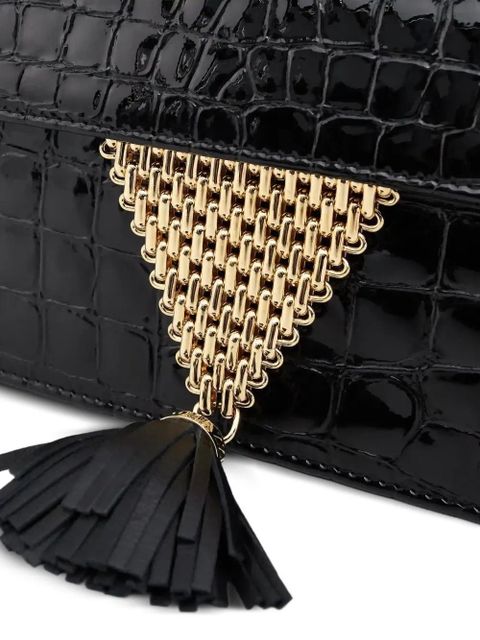 Aquazzura Downtown 24/7 croc-embossed tassel tote bag - Black