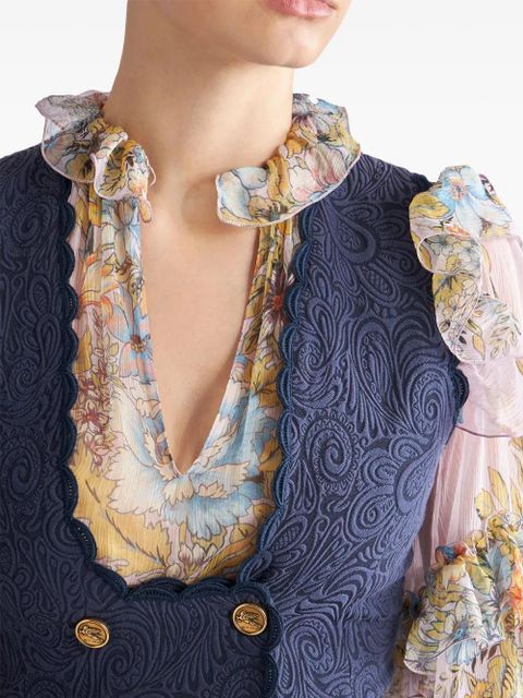 ETRO paisley-jacquard long waistcoat - Blue