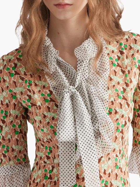 Prada printed georgette midi dress - Neutrals