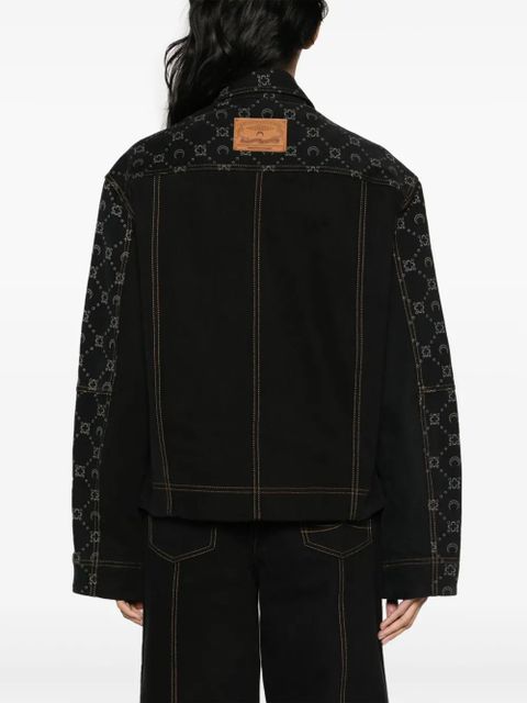 Marine Serre crescent moon-print zip-up denim jacket - Black