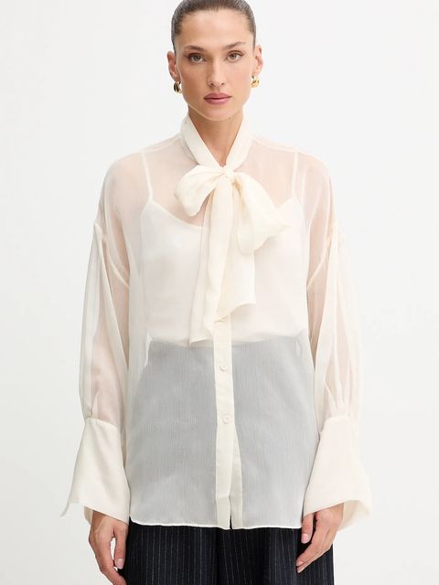 Twinset koszula damska kolor beżowy regular z wiązanym dekoltem 252AT2210 - zdjęcie produktu nr 1