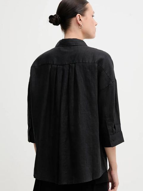 Tommy Hilfiger koszula lniana damska kolor czarny relaxed z kołnierzykiem klasycznym WW0WW46169
