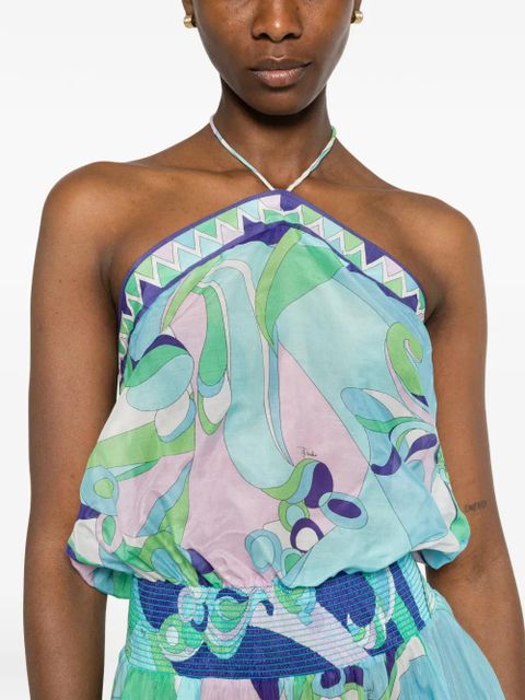 PUCCI smocked-detail printed dress - Blue