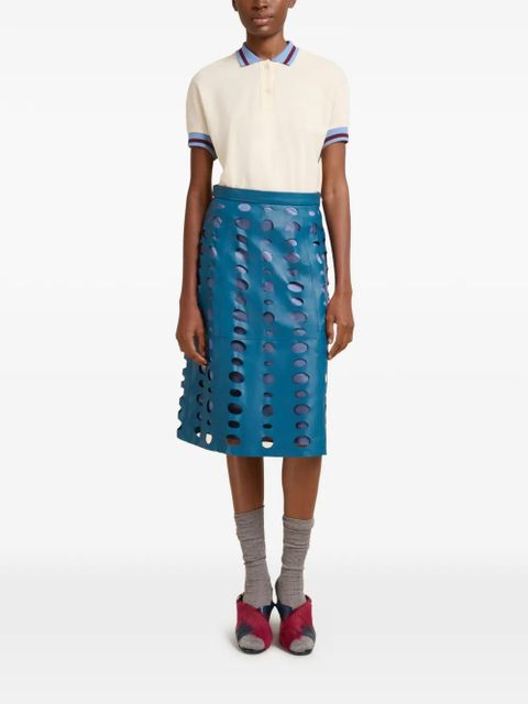 Marni circular cut-outs leather midi skirt - Blue