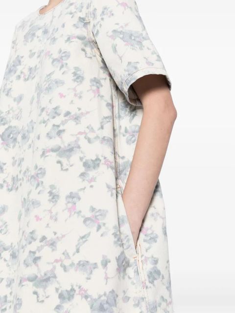GANNI floral-print denim dress - Neutrals