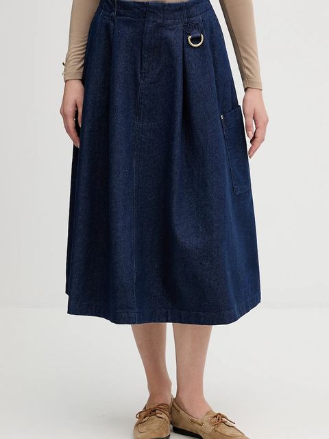 Barbour spódnica jeansowa Saima kolor granatowy midi rozkloszowana LSK0142 - zdjęcie produktu nr 1