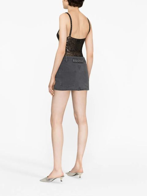 ROTATE BIRGER CHRISTENSEN logo-patch denim skirt - Grey