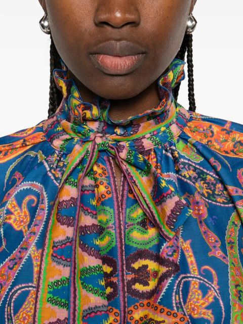 ETRO pussy-bow paisley blouse - Blue