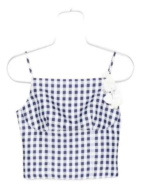 Self-Portrait gingham floral-embellished top - Blue - zdjęcie produktu nr 1