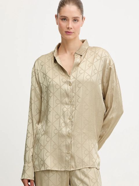 Calvin Klein Underwear piżama damska kolor beżowy satynowa LV00QS7574