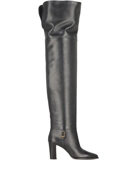 Saint Laurent 85mm Julia leather buckle-fastening thigh-high boots - Black - zdjęcie produktu nr 1