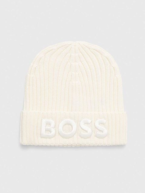 BOSS czapka wełniana kolor beżowy wełniana - zdjęcie produktu nr 1