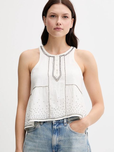 Pepe Jeans bluzka bawełniana damska kolor beżowy z aplikacją PL305102 - zdjęcie produktu nr 1