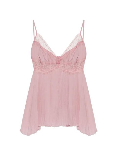 Blumarine Georgette lace-pannels V-neck top - Pink - zdjęcie produktu nr 1