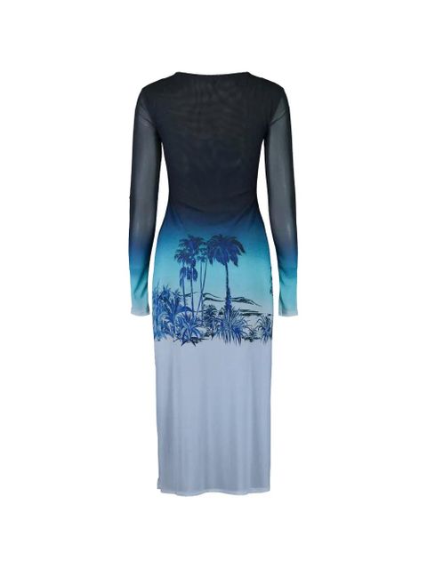 STAUD Raven long-sleeve print midi dress - Blue