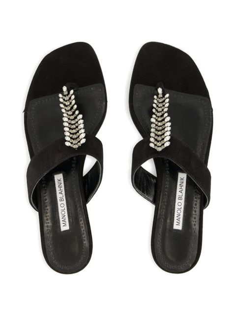 Manolo Blahnik crystal-embellished flat sandals - Black