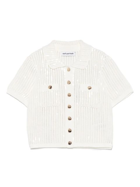 Self-Portrait sequined crochet cardigan - White - zdjęcie produktu nr 1