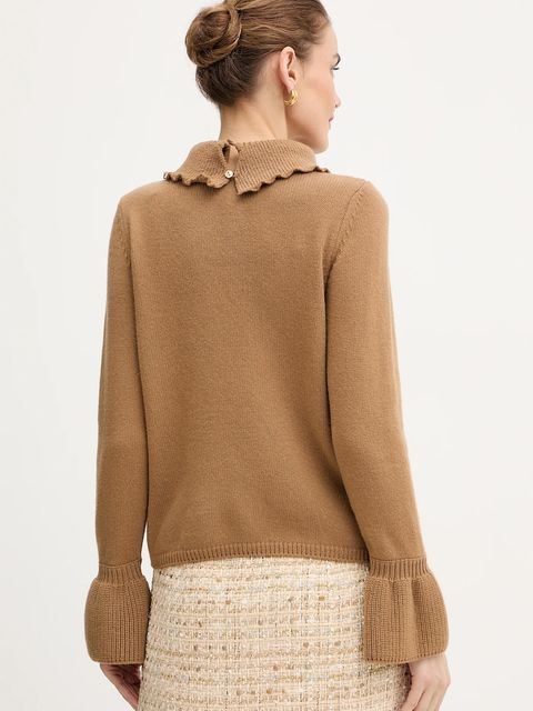 Luisa Spagnoli sweter wełniany damski kolor brązowy z golfem 100236 - zdjęcie produktu nr 2