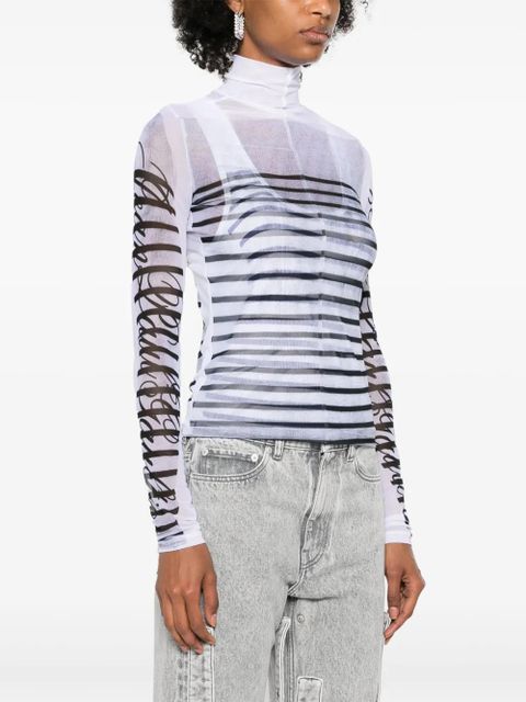 Jean Paul Gaultier mesh-design striped T-shirt - White