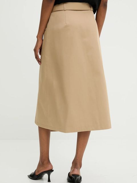 Answear.LAB spódnica kolor beżowy midi rozkloszowana