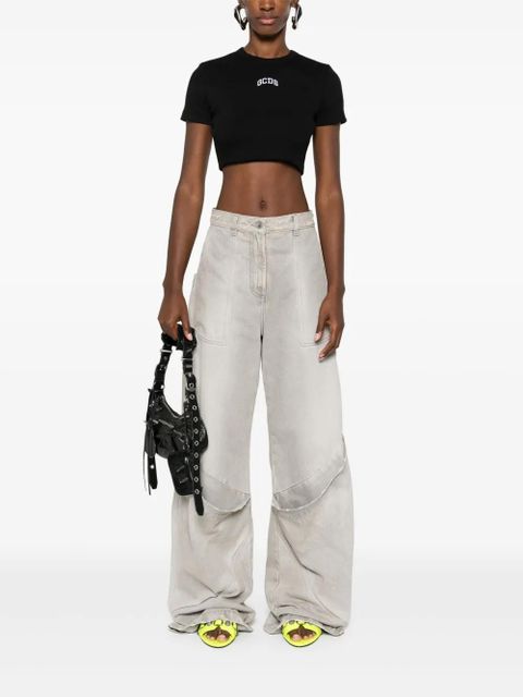 GCDS logo cropped T-shirt - Black