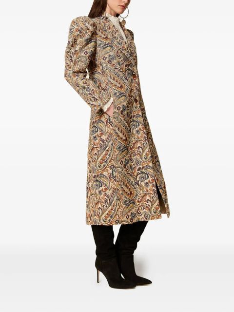 TWINSET puff-sleeve paisley coat - Neutrals