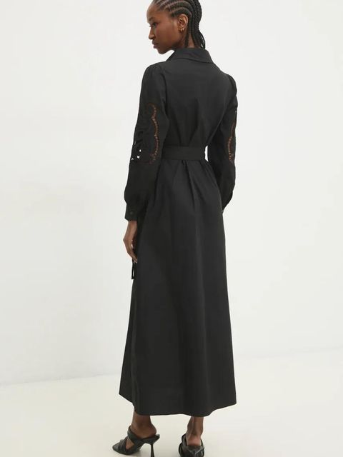 Answear.LAB sukienka bawełniana kolor czarny maxi rozkloszowana - zdjęcie produktu nr 2