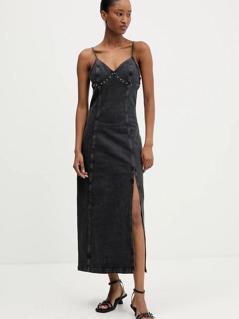 Tommy Jeans sukienka jeansowa kolor szary maxi rozkloszowana DW0DW21634 - zdjęcie produktu nr 1