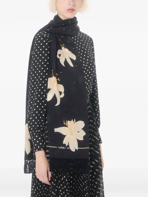 Valentino Garavani Apres L'Hiverlilium fringed scarf' - Black