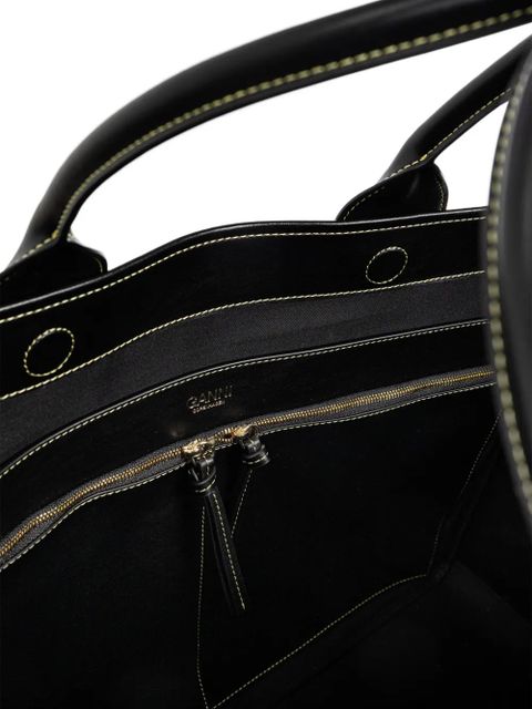 GANNI logo-tag multi-pocket tote bag - Black