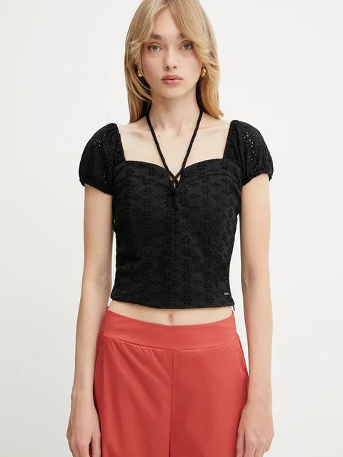 Guess bluzka ELIANE damska kolor czarny gładka W5GP13 KCVA1 - zdjęcie produktu nr 1