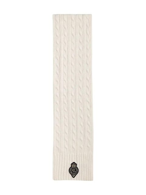 Lauren Ralph Lauren logo-patch cable-knit scarf - Neutrals - zdjęcie produktu nr 1