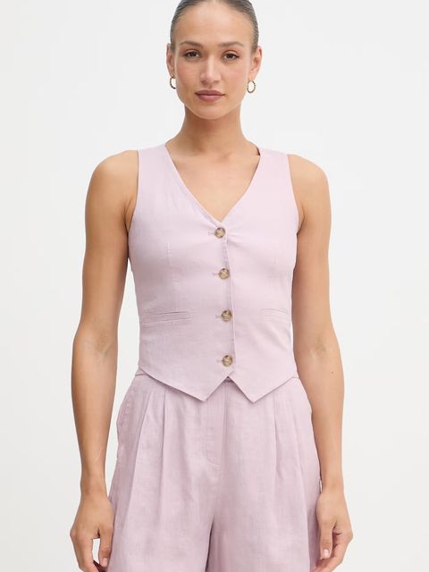 United Colors of Benetton kamizelka jednorzędowa damska lniana - zdjęcie produktu nr 1