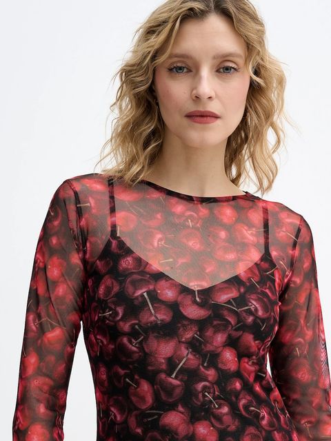 Never Fully Dressed sukienka Cherry Mesh Soho kolor bordowy maxi dopasowana NFDDR3167