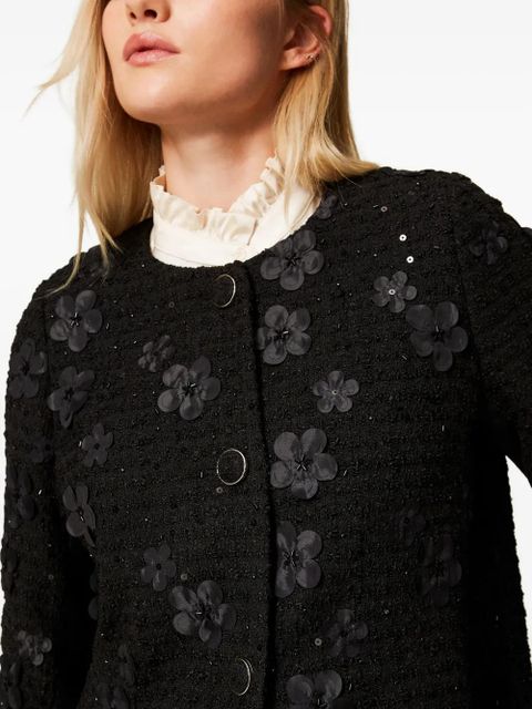 TWINSET flower-sequin embellished coat - Black
