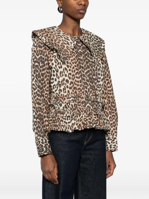 GANNI ruffled leopard-print shirt - Brown