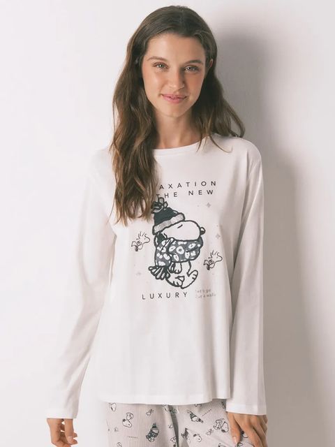 women'secret piżama SNOOPY damska kolor beżowy bawełniana 3132161