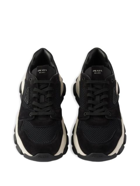 Prada mesh fabric and suede sneakers - Black