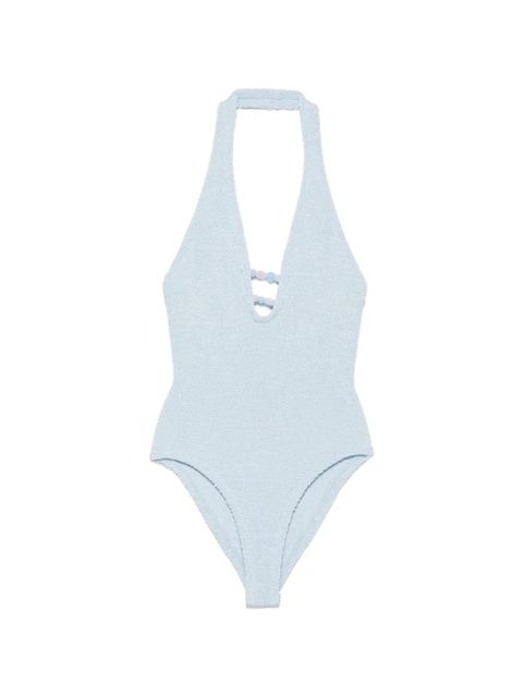 Hunza G Adriana bead-embellished halterneck swimsuit - Blue - zdjęcie produktu nr 1