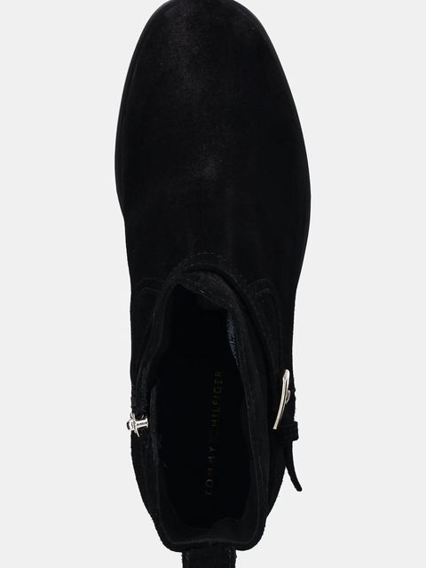 Tommy Hilfiger botki zamszowe TH BUCKLE RIDING SUEDE BOOTIE damskie kolor czarny na płaskim obcasie FW0FW09047